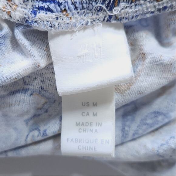 H&M Womens Peasant Shirt Medium Blue Floral Paisley Short Sleeve Blouse Bohemian - Picture 5 of 5